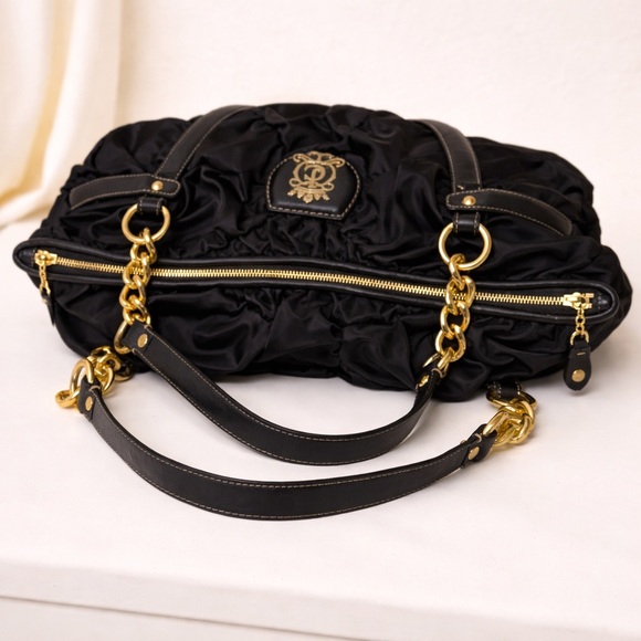 Juicy Couture Vintage Nylon Leather Y2K Chain Royal Crown Shoulder Bag - Picture 6 of 8